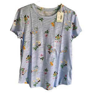 Dept. 222 Luxury Tee Shirt Blue Flowers Butterflies Women's Large New with Tags